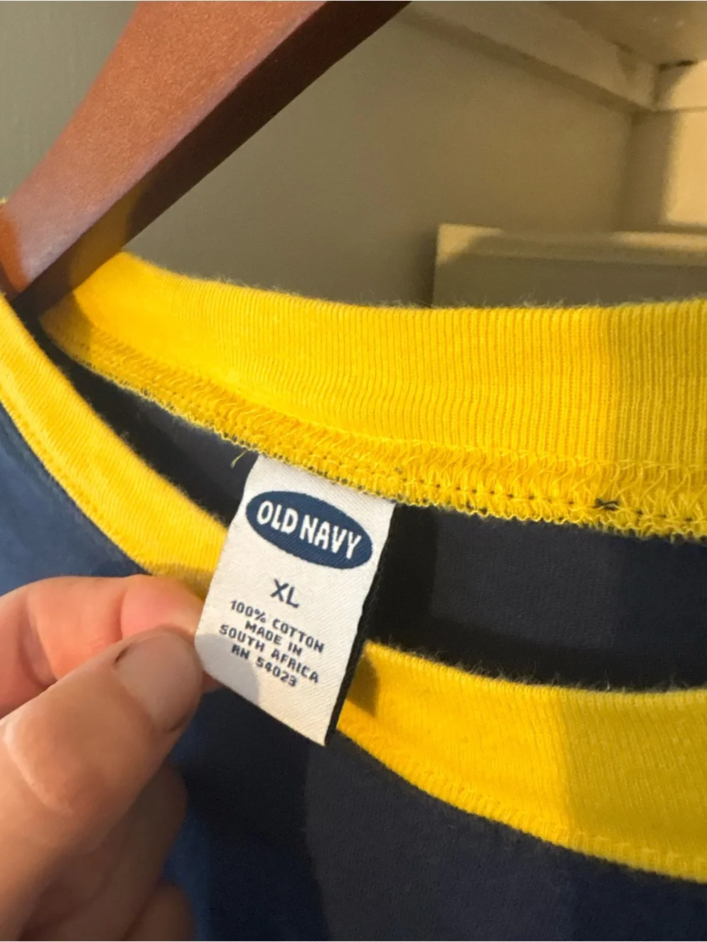 Old Navy Navy and Yellow Long-Sleeve Kids Tee